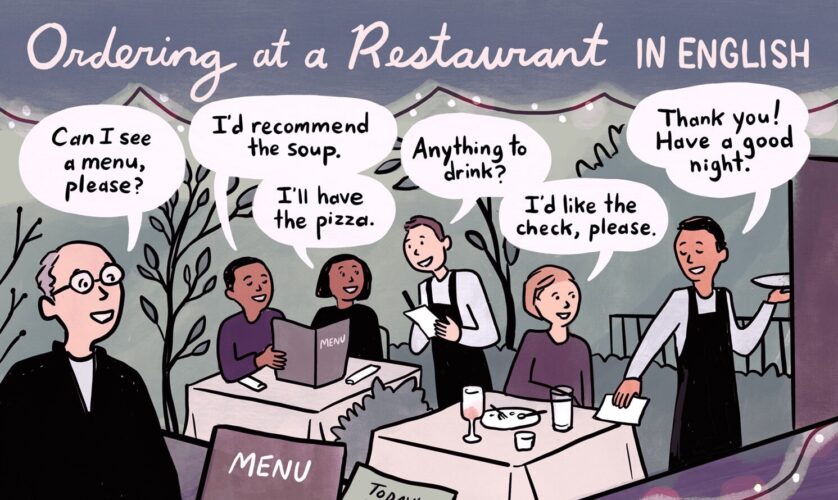 تصویر افرادی در حال مکالمه انگلیسی در رستوران